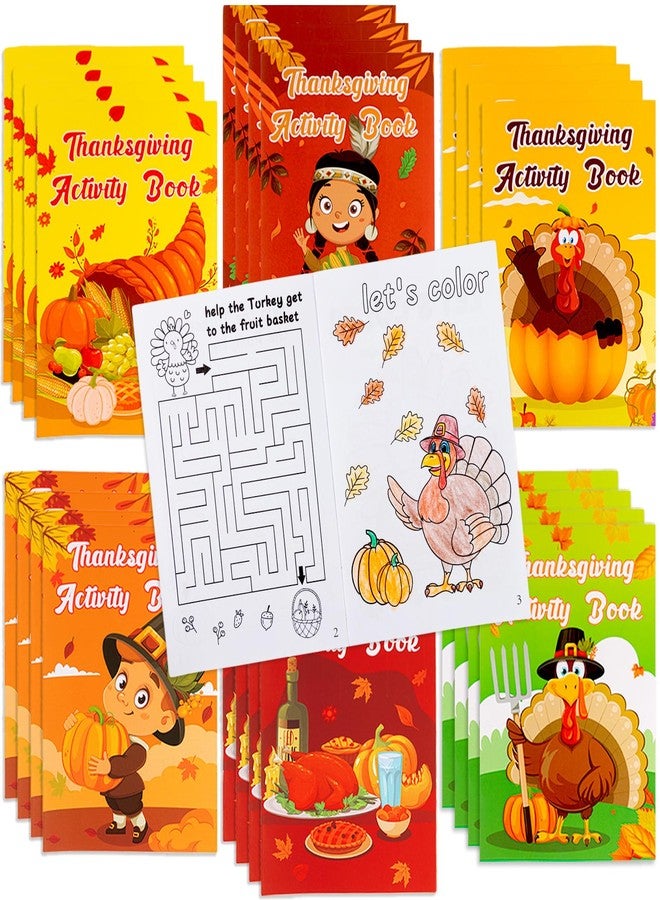 Winrain 24PCS Thanksgiving Activity Books Party Favors for Kids - Fall Games Coloring Maze Book in Bulk, Classroom Activities Crafts Gifts - Image 1